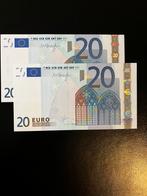 2x €20,- Draghi - Nederland (P) R030, Postzegels en Munten, Bankbiljetten | Europa | Eurobiljetten, Ophalen of Verzenden, Overige landen