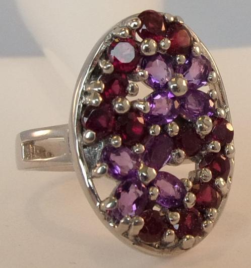 Nieuwe massief zilveren ring met Rhodolieten en Amethisten, Sieraden, Tassen en Uiterlijk, Ringen, Nieuw, Dame, 18 tot 19, Paars