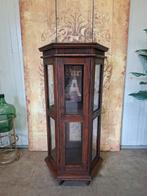 Donker teakhouten 6-hoekige vitrinekast , servieskast, whisk, Ophalen of Verzenden, 25 tot 50 cm