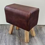 Retro Poef Vintage Turnbook Voetenbank Leer SHOWROOM MODEL, Huis en Inrichting, Minder dan 50 cm, Info@dehanzeherten.nl, Vintage, Industrieel, Retro