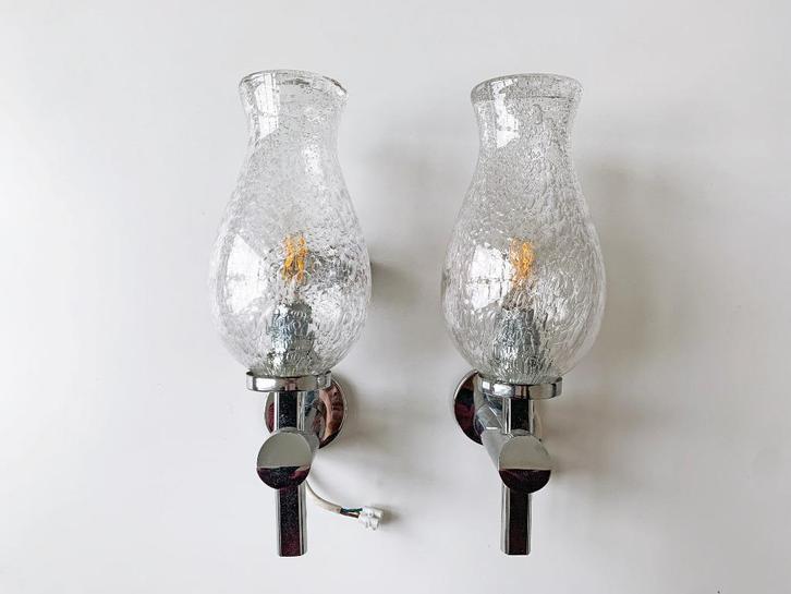 Vintage set badkamer lampen wandlampen lamp design Keuco, Huis en Inrichting, Lampen | Wandlampen, Gebruikt, Glas, Metaal, Ophalen of Verzenden