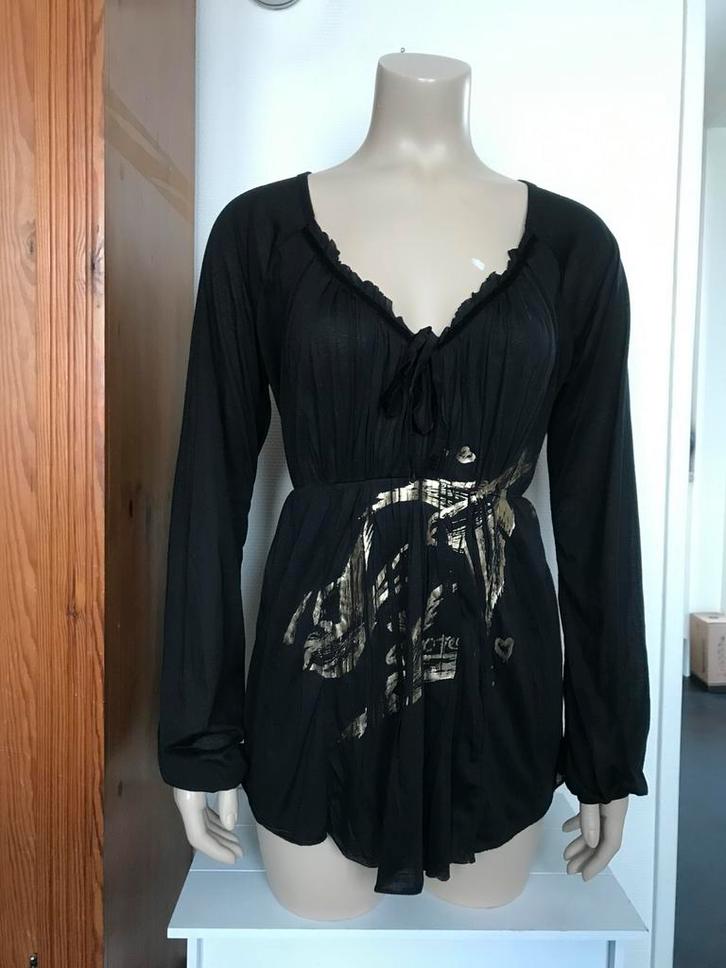 10 feet trui shirt truitje blouses zwart goud print 38 M, Kleding | Dames, Blouses en Tunieken, Zo goed als nieuw, Maat 38/40 (M)