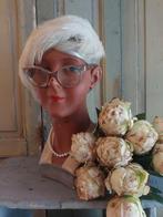 Antiek art-deco mannequin hoofd buste,gips,gemerkt,hoed,bril, Ophalen of Verzenden