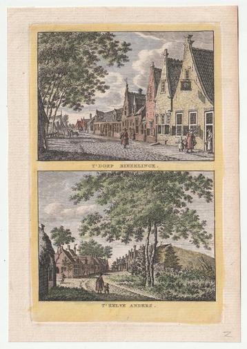 't Dorp Biezelinge ingekleurde gravure 2 afbeeldingen 1793 beschikbaar voor biedingen