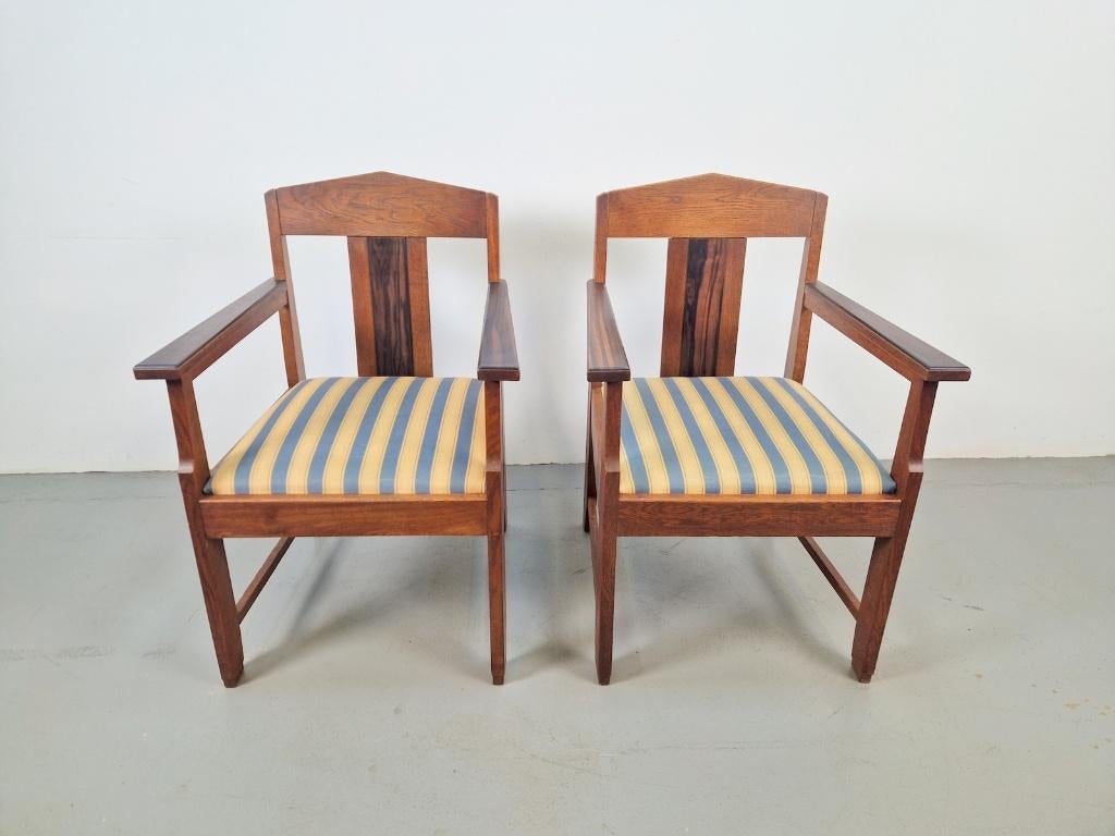 Set 2 art deco fauteuil amsterdamse school eiken ebben ’20, Overige materialen, Twee, Art deco vintage, Ophalen of Verzenden