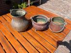 Antieke koperen potten, Tuin en Terras, Ophalen, Gebruikt, Rond, Minder dan 25 cm
