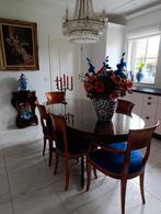 Prachtige Heldense tafel met glasplaat en 6 stoelen., Ophalen, Zo goed als nieuw, Exclusieve, 4 tot 6 stoelen