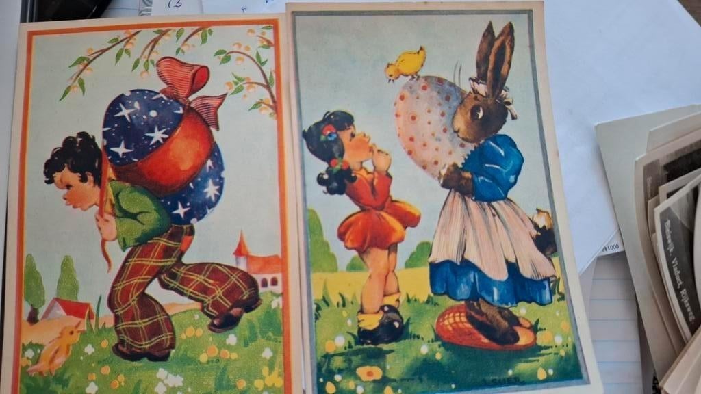 Vintage retro brocante paaskaart pasen Suer paasei, Ophalen of Verzenden, 1960 tot 1980, Ongelopen, Feest(dag)