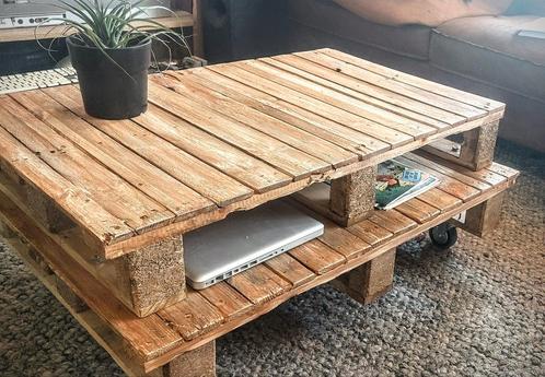 Stoere pallet salontafel, Huis en Inrichting, Tafels | Salontafels, Gebruikt, Minder dan 50 cm, 50 tot 100 cm, Rechthoekig, Ophalen