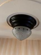 2 Art Deco plafondlampen / plafonierre met geslepen glas., Ophalen of Verzenden, Gebruikt, Glas