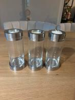3 RVS theelichthouders met glas, Nieuw, Minder dan 25 cm, Ophalen of Verzenden, Kandelaar