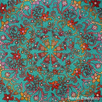 Handgeschilderd Uniek Schilderij Bloemen Mandala 80 x 80 cm beschikbaar voor biedingen
