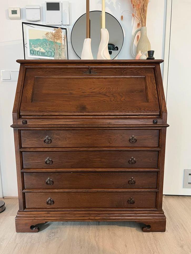 Vintage kast, secretaire, donkerbruin massief hout, Huis en Inrichting, Kasten | Dressoirs, Gebruikt, 50 tot 100 cm, 25 tot 50 cm