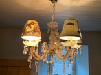 Vintage Kroonluchter met Stoffen Kappen, Ophalen, Gebruikt, Glas