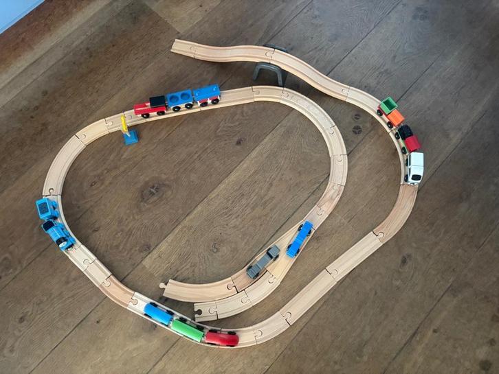 Houten treinbaan, Kinderen en Baby's, Speelgoed | Houten speelgoed, Gebruikt, Overige typen, Ophalen of Verzenden