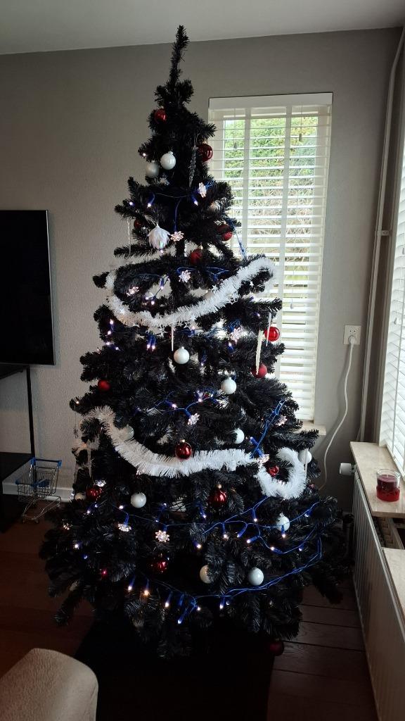 Mooie GROTE zwarte kunstkerstboom met heel veel accessoires, Diversen, Kerst, Zo goed als nieuw, Ophalen