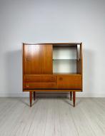 Vintage Deense Teakhout Dressoir Sideboard Showcase Jaren 60, 100 tot 150 cm, Glas, Ophalen of Verzenden, Zo goed als nieuw