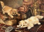 JW van Trirum, 2 kittens spelen met een hommel, Antiek en Kunst, Kunst | Schilderijen | Klassiek, Ophalen