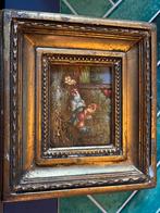 Antiek Schilderij Haan en Kippen, Antiek en Kunst, Ophalen of Verzenden