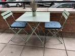 Leuk balkonzitje (tafel en 2 stoelen met kussens) en diverse, Ophalen, Zo goed als nieuw, Binnen