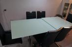 UITSCHUIFBARE EETTAFEL GEHARD MELKGLAS, Huis en Inrichting, Tafels | Eettafels, Ophalen, Gebruikt, Glas, 200 cm of meer