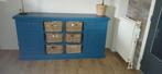 Blauw Dressoir met Rietmanden - Veel Opbergruimte!, Ophalen of Verzenden, 25 tot 50 cm, 150 tot 200 cm