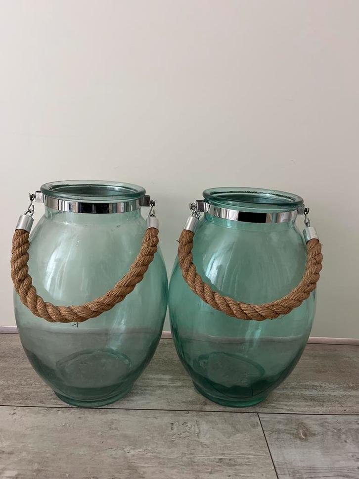 Set van 2 decoratieve glazen potten/ vazen, Huis en Inrichting, Woonaccessoires | Vazen, Zo goed als nieuw, Overige kleuren, Minder dan 50 cm
