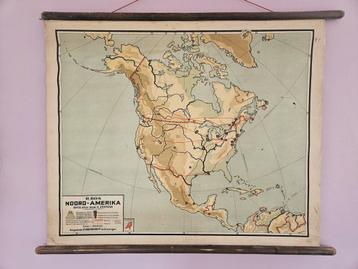Vintage Schoolkaart Noord-Amerika - R. Bos beschikbaar voor biedingen