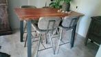 Industriel boomstam bartafel/stoelen, Huis en Inrichting, Tafels | Eettafels, 100 tot 150 cm, Zo goed als nieuw, Rechthoekig, 50 tot 100 cm