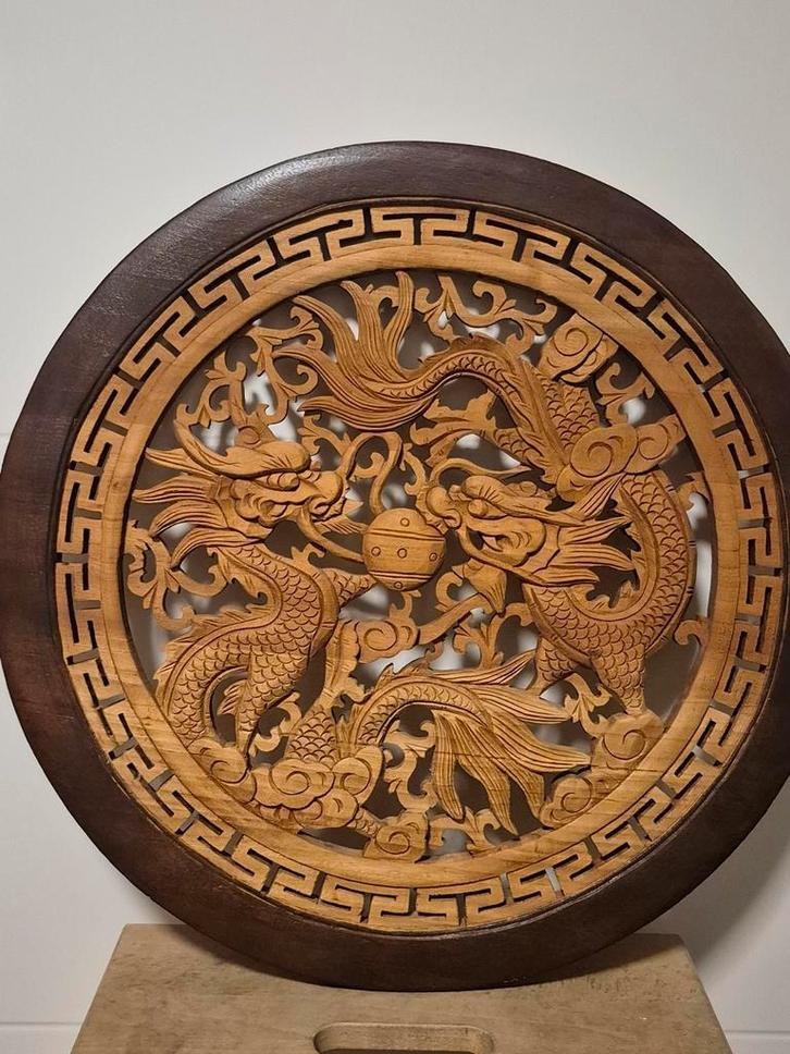 Groot houten wandbord met draken, Antiek en Kunst, Kunst | Beelden en Houtsnijwerken, Ophalen