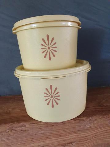 2 lichtgele Tupperware bakjes sterdeksel jaren 70 beschikbaar voor biedingen