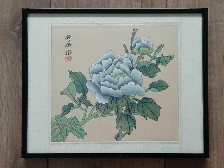 Prachtige bloem op zijde geschilderd schilderij (Japan?), Antiek en Kunst, Kunst | Niet-Westerse kunst, Ophalen