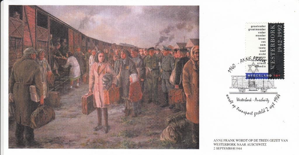 Nederland- Herinneringsenvelop- Anne Frank op de Trein- G, Postzegels en Munten, Verzenden, Na 1940, Gestempeld
