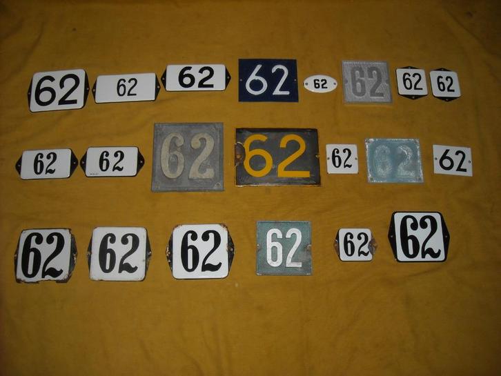 oud emaille huisnummer 62 ook 63 64 65 66 67 68 69 70 71 72, Antiek en Kunst, Antiek | Emaille, Ophalen of Verzenden