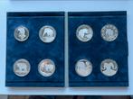 Set van 8 zilveren olifanten munten Afrika en Azië in mapje, Setje, Zilver, Ophalen of Verzenden