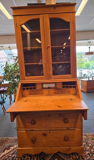 Antieke grenen secretaire, houten notaris kast, houten kast beschikbaar voor biedingen
