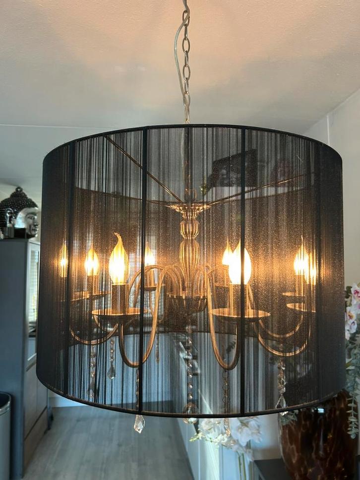 Grote set met 3 Organza kroonluchters en 1 hanglamp, Huis en Inrichting, Lampen | Hanglampen, Gebruikt, Minder dan 50 cm, Stof
