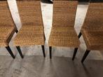 4 Rieten Eetkamerstoelen met Kussens, Huis en Inrichting, Stoelen, Ophalen, Gebruikt, Bruin, Riet of Rotan