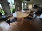 6 lederen Jan de Bouvrie eetkamerstoelen, Huis en Inrichting, Stoelen, Ophalen, Zo goed als nieuw, Bruin, Leer