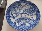 Antieke blauw/wit bord met Aziatische afbeeldingen 31 cm, Ophalen of Verzenden