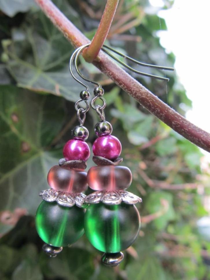 Oorbellen Hedwig glas mat-glasparel blackplated, Sieraden, Tassen en Uiterlijk, Oorbellen, Nieuw, Hangers, Overige materialen