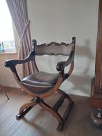 Houten schaar stoel met leren zitting, Ophalen of Verzenden