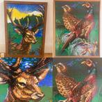 2x hert gewei & fazant patrijs ministeck kitsch schilderijen, Overige typen, Ophalen of Verzenden, Zo goed als nieuw, 50 tot 75 cm