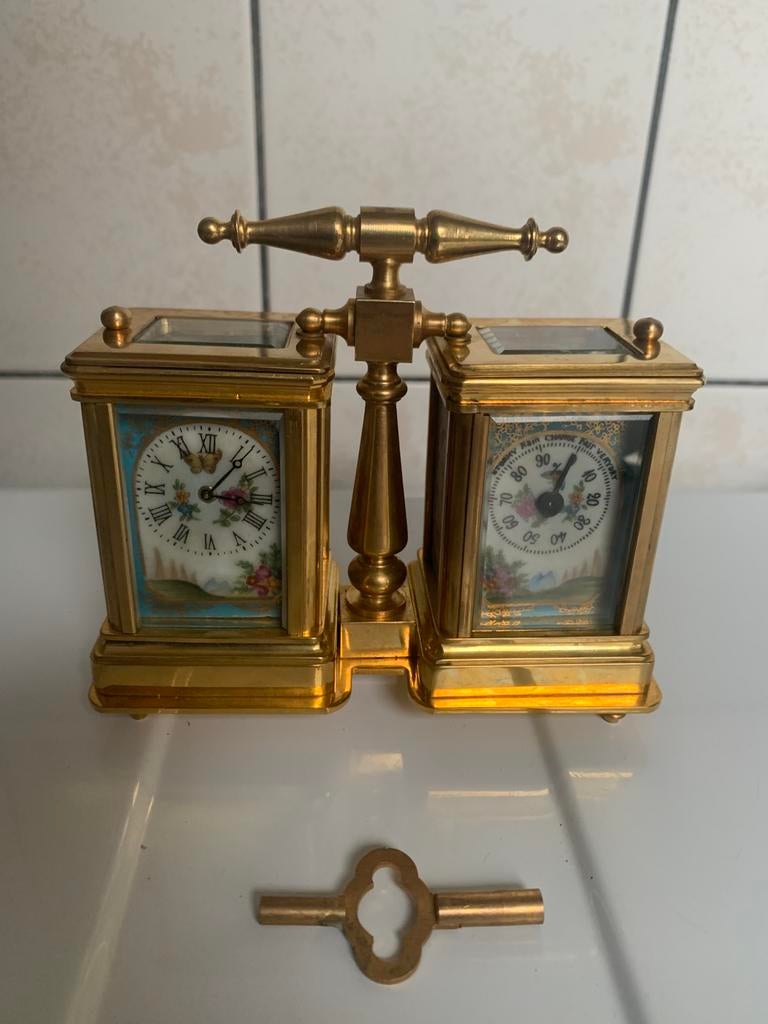 Dubbel messing reisklokje met weerstation, Verzenden