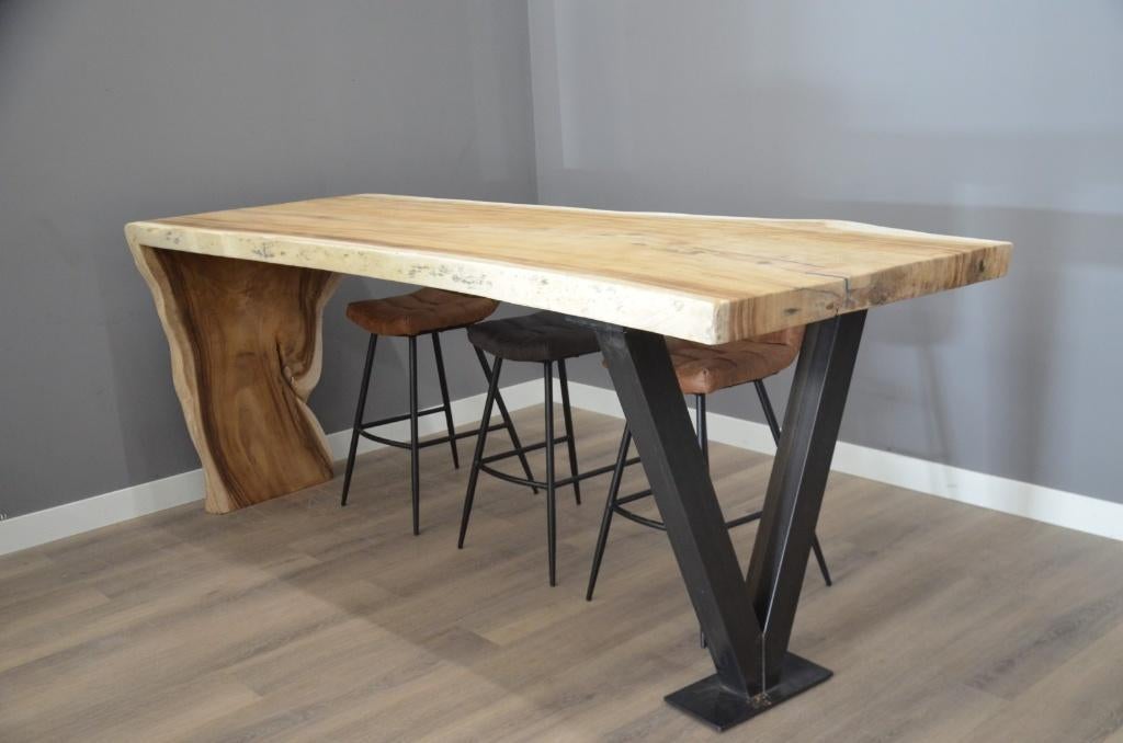 Suar waterval bartafel 260 cm, Verzenden, 50 tot 100 cm, Rechthoekig, Teakhout