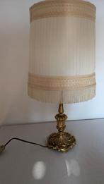Franse Retro Vintage plisse en franje lamp op messing voet, Ophalen of Verzenden, Stof, Minder dan 50 cm