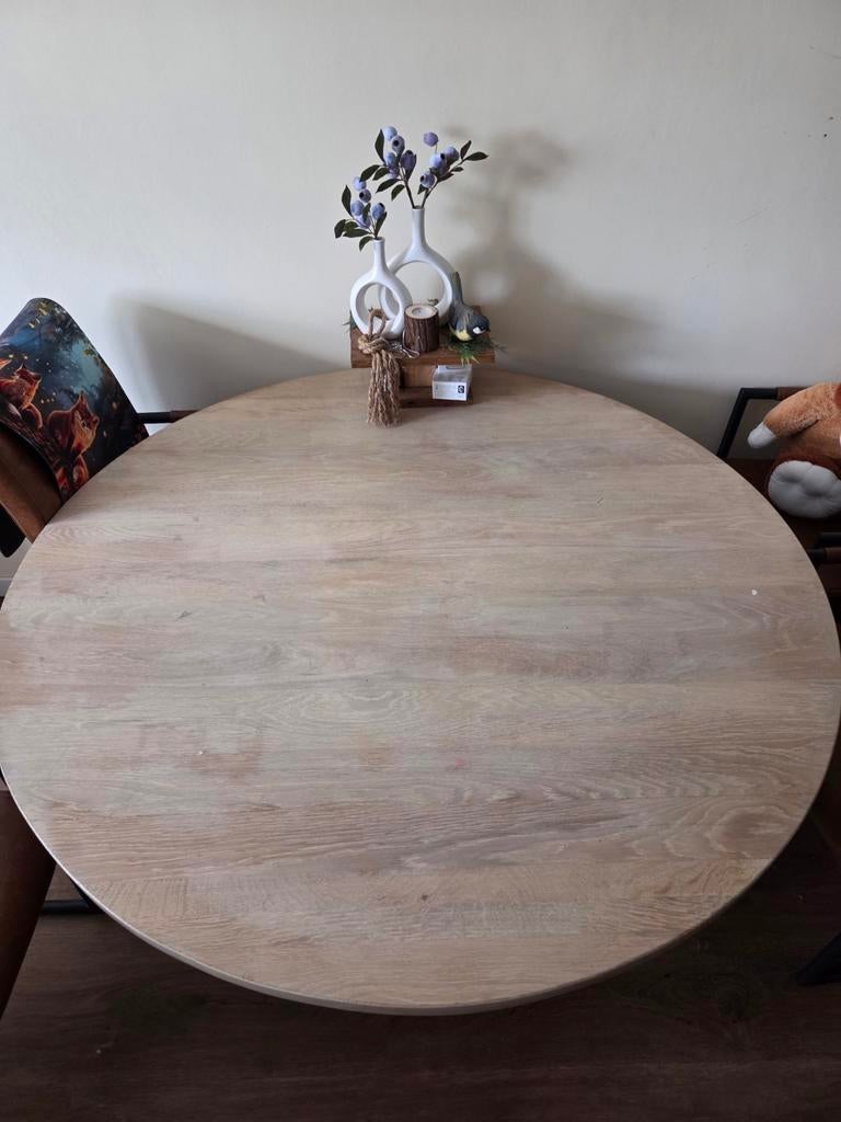 Ronde eettafel eikenblad met zwarte kruispoot, Ophalen
