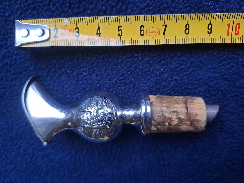 vintage verzilverde schenkkurk met afbeelding zeilschip, Ophalen of Verzenden
