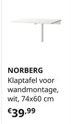 IKEA Norberg Klaptafel - Wit, 74x60 cm, Huis en Inrichting, Bureaus, Ophalen