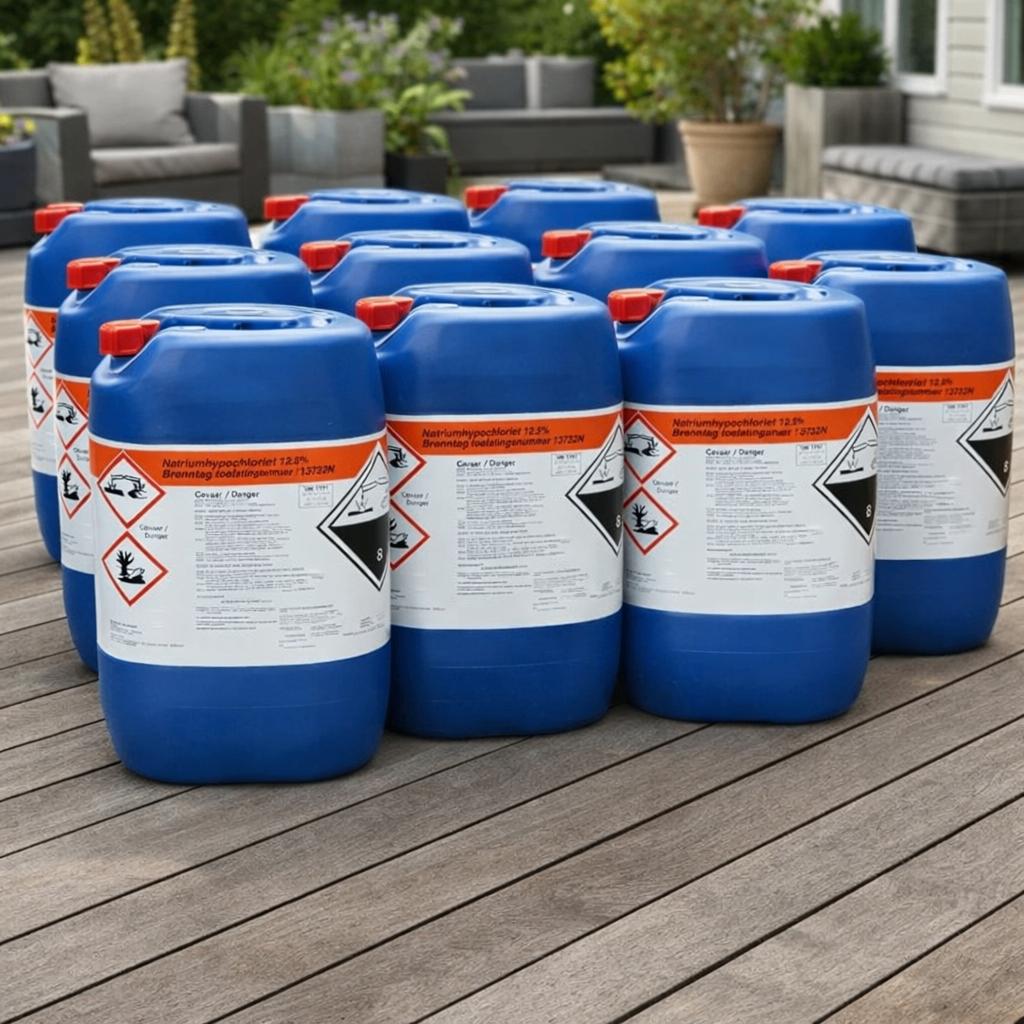 Zwembadchloor Natriumhypochloriet 12,5%  Can 24 kg.  Chloor, Ophalen, Nieuw, Reinigingsmiddel